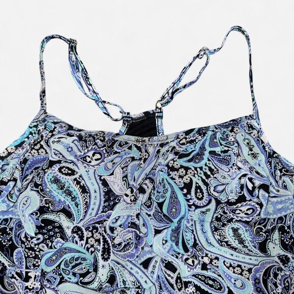 Blue Paisley Blouson Tankini Swimsuit Top with Adjustable Racerback Straps - Picture 3 of 8